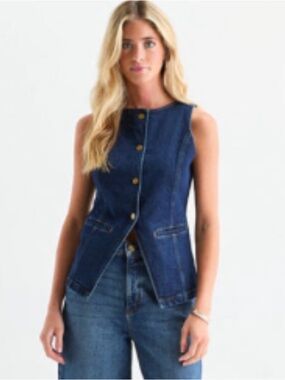 a.n.a Dark Blue Denim Snap-Front Vest